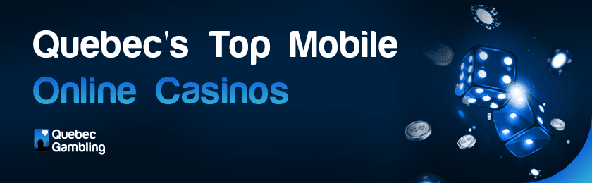 Two lighting rolling dice with a few casino chips for Quebec's top mobile online casinos