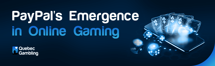 A few glowing cards on a mobile phone and some dices for PayPal emergence in online gaming